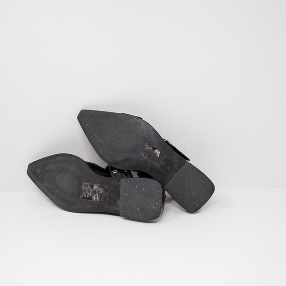 Ganni Wide Welt Buckle Faux Leather Pointed Toe Ballerina Flats Shoes Black 9 - Picture 4 of 4